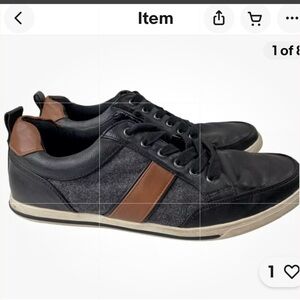 Aldo Men's Black Leather W/Gray & Cognac Detail Casual Sneakers Size 9.5